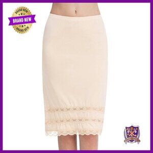 Knee Length Lace Trim Half Slip Underskirt Dress Extender Midi Skirt